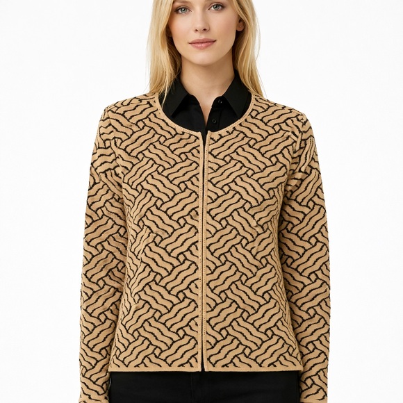 Vintage Brenda French Knit Cardigan Zip Wool Blend EUC Boxy coastal grandmother - Picture 2 of 8